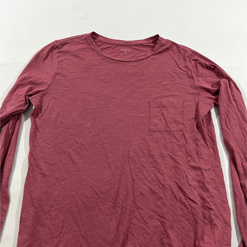 Garnet Hill Top Pink Soft Organic Cotton Blend Long Sleeve Pocket Crew Tee Sz M - Picture 2 of 9